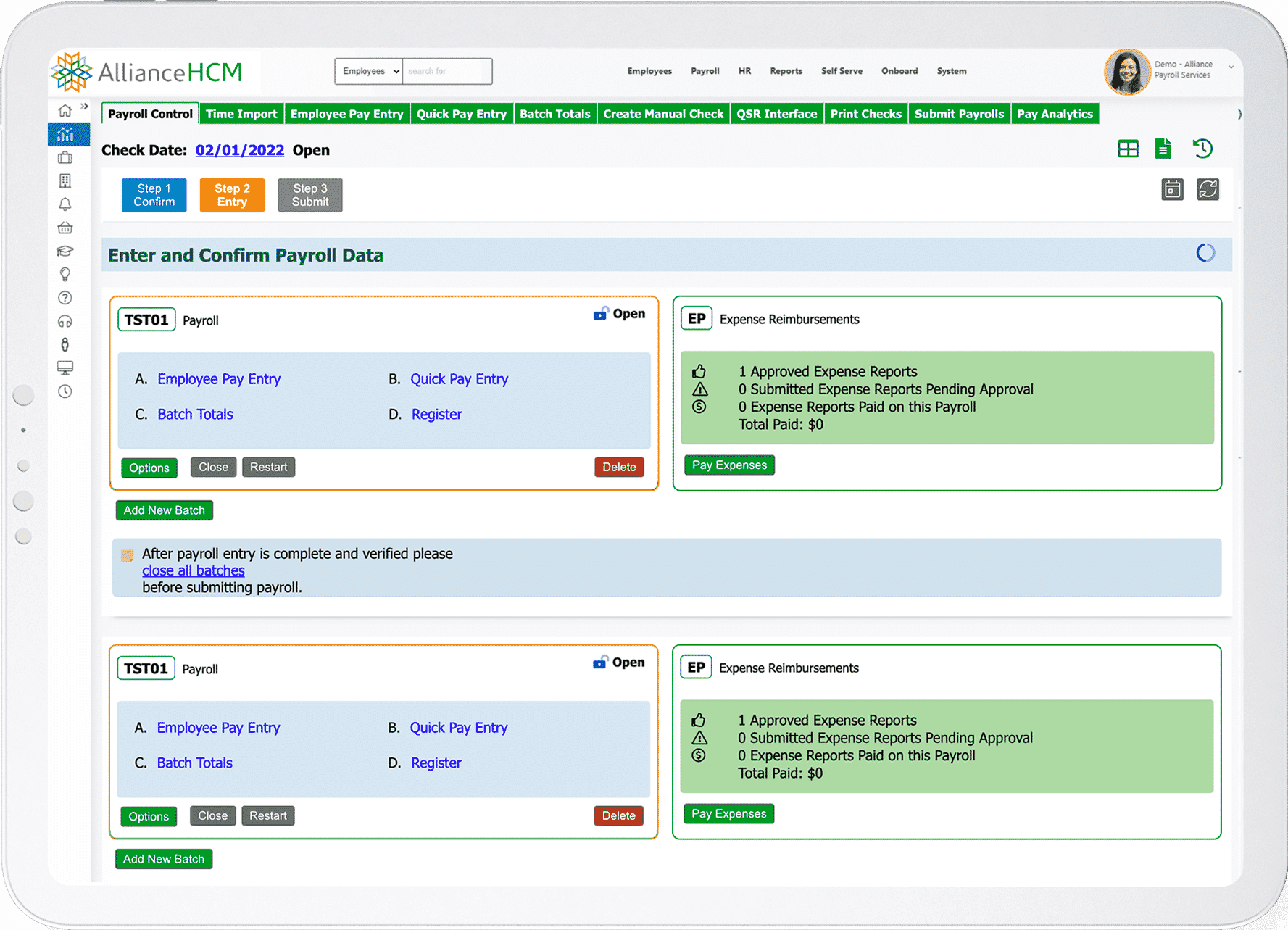 AllianceHCM's payroll and tax dashboard