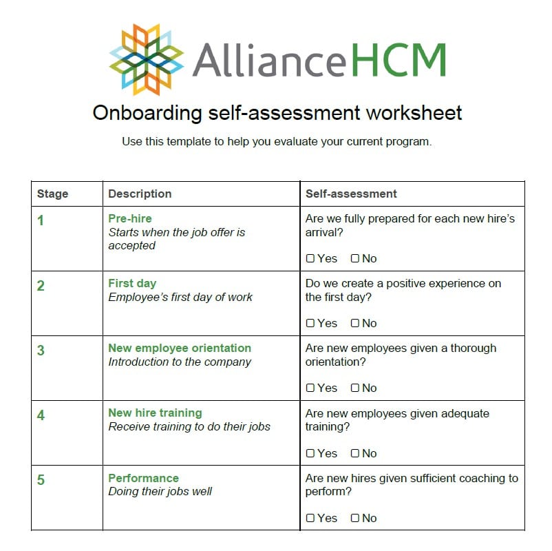 AllianceHCM onboarding Worksheet Kit