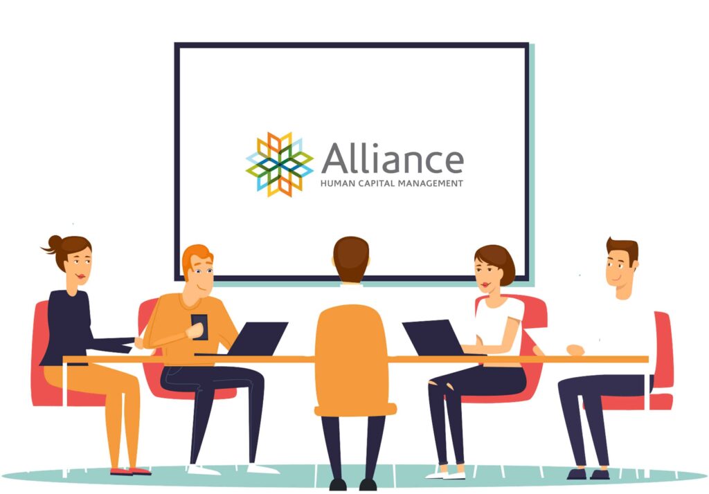 Illustration of people using AllianceHCM