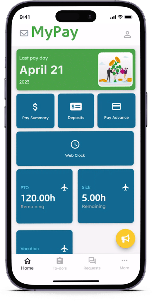 Redesigned dashboard of the MyPay app as seen on a mobile device