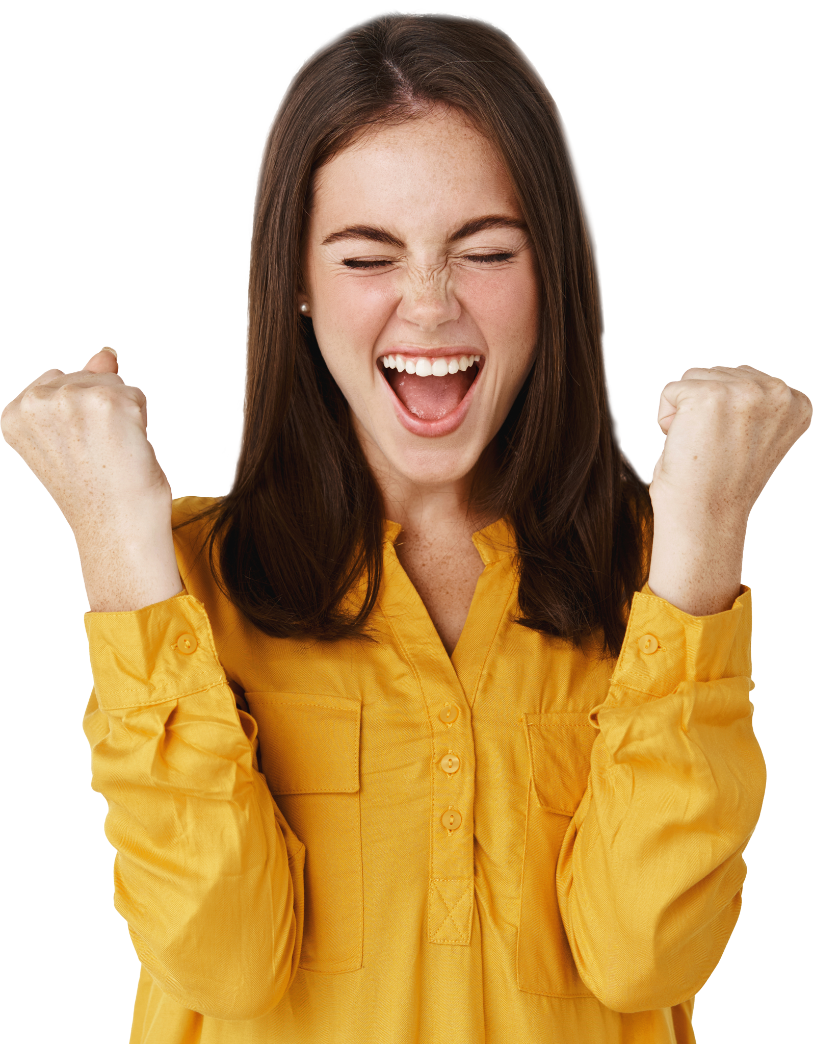 Restaurant employee celebrating a completed payroll run